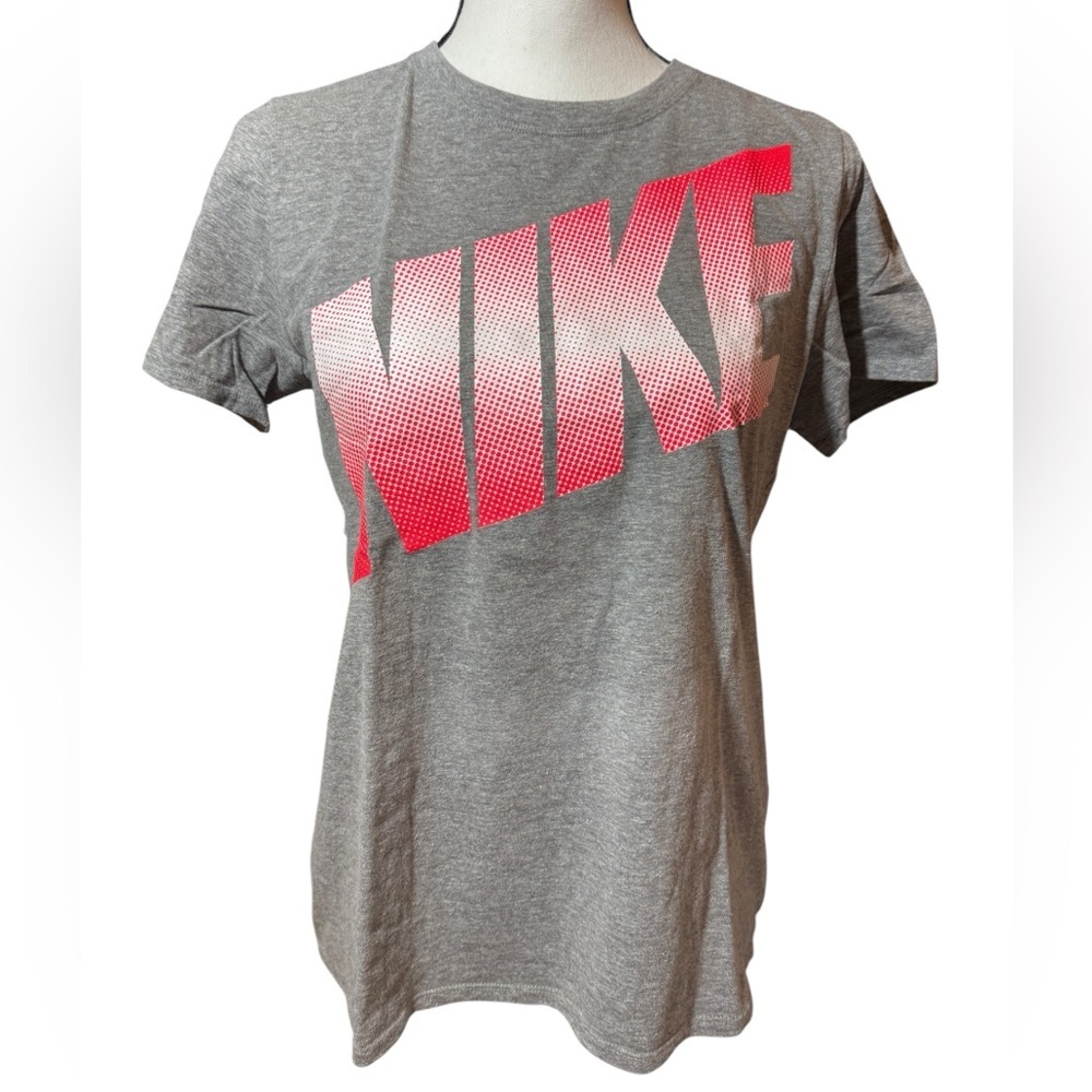 Nike Heather Gray Tee Athletic Cut with coral/red Logo